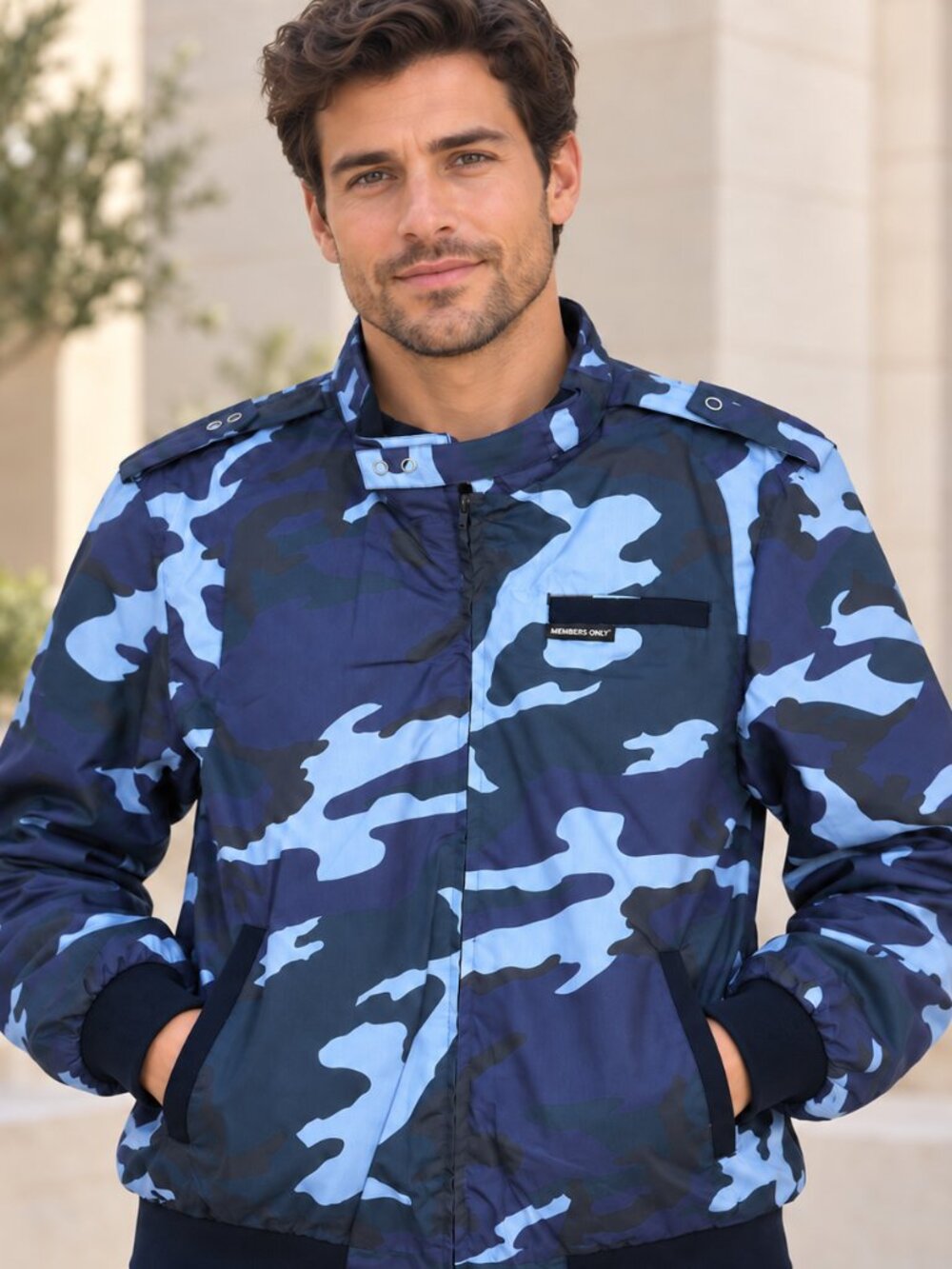 NWT Members Only Blue Camo Iconic Racer Jacket 2XL Camouflage Bomber Coat